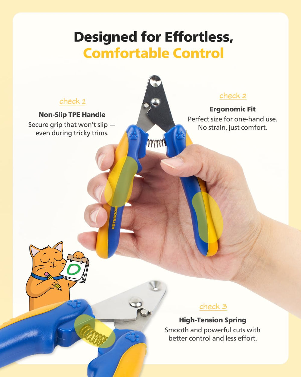 PETHROOM cat nail clipper shown from a side angle.