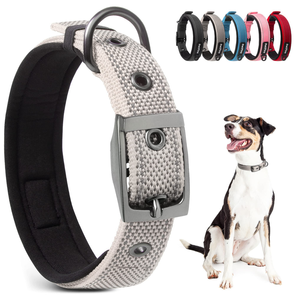 PetiFine medium dog collar shown from the front in grey.