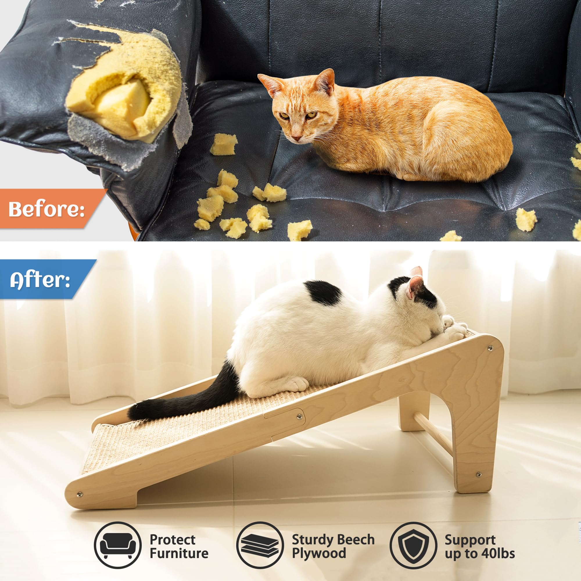 PETKARAY Cat Scratcher shown against a wall with its Velcro placement.