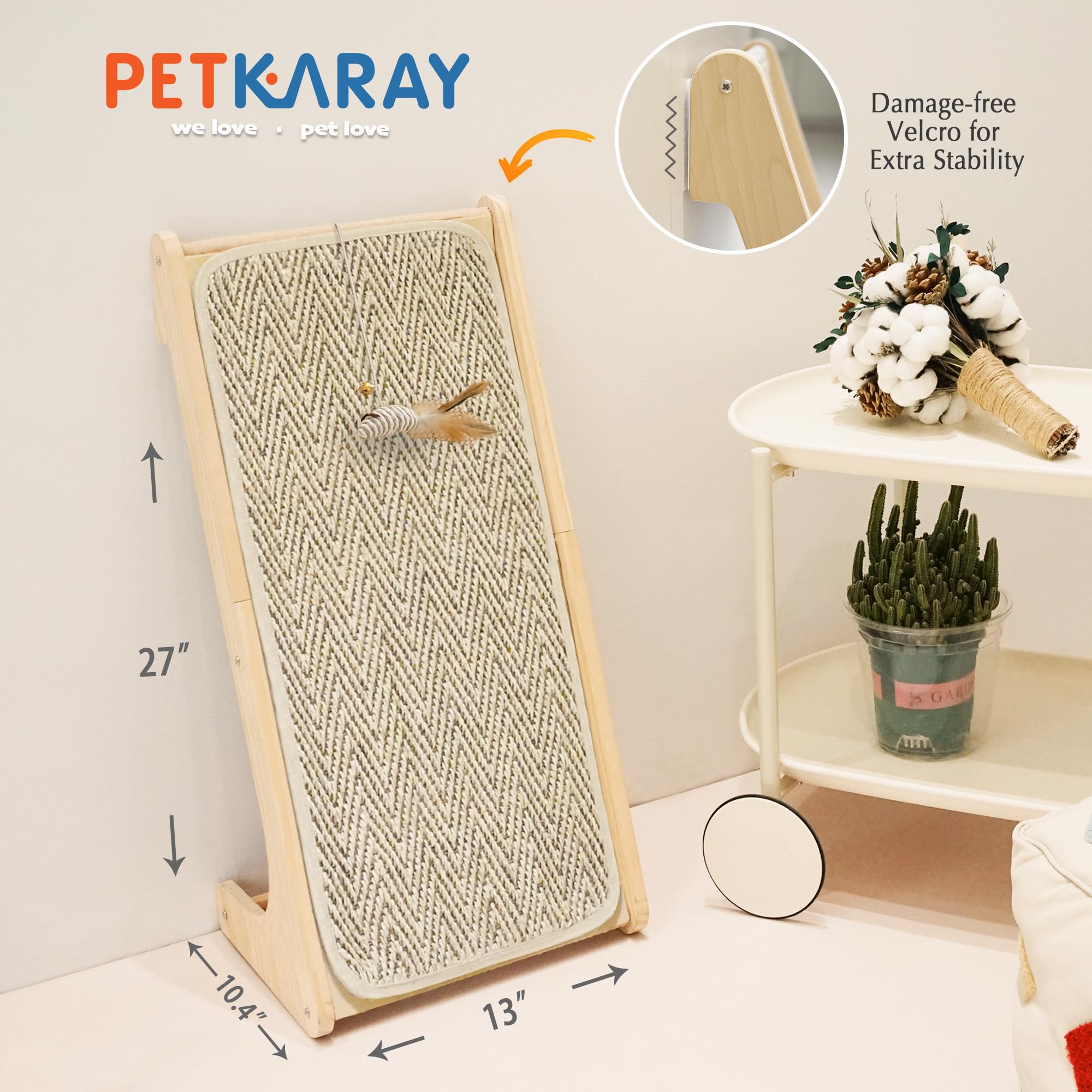 PETKARAY cat scratcher detail showing its wooden structure.