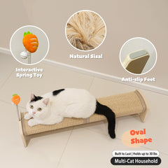 PETKARAY horizontal cat scratcher with its carrot spring toy and bell.