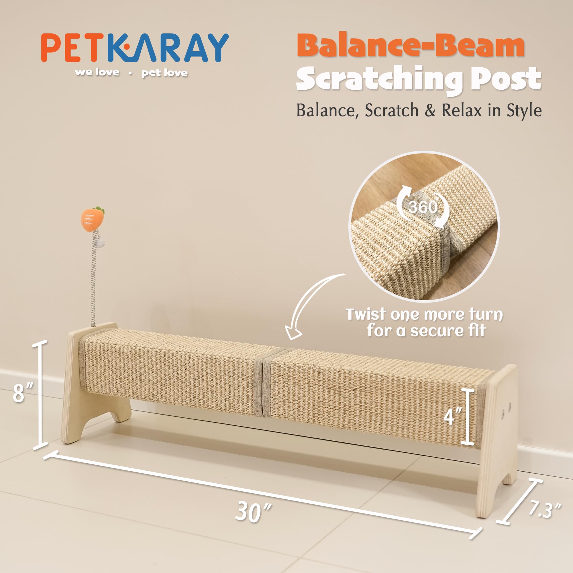 PETKARAY Horizontal Scratching Post shown from a different side angle.