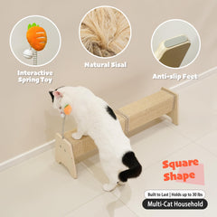 PETKARAY Horizontal Scratching Post featuring its carrot spring toy and bell.