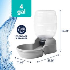 Petmate Aspen Pet Lebistro water dispenser showing its reservoir and drinking bowl.