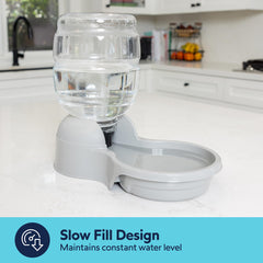 Petmate Aspen Pet LeBistro water dispenser showing the spill-resistant bowl lip.