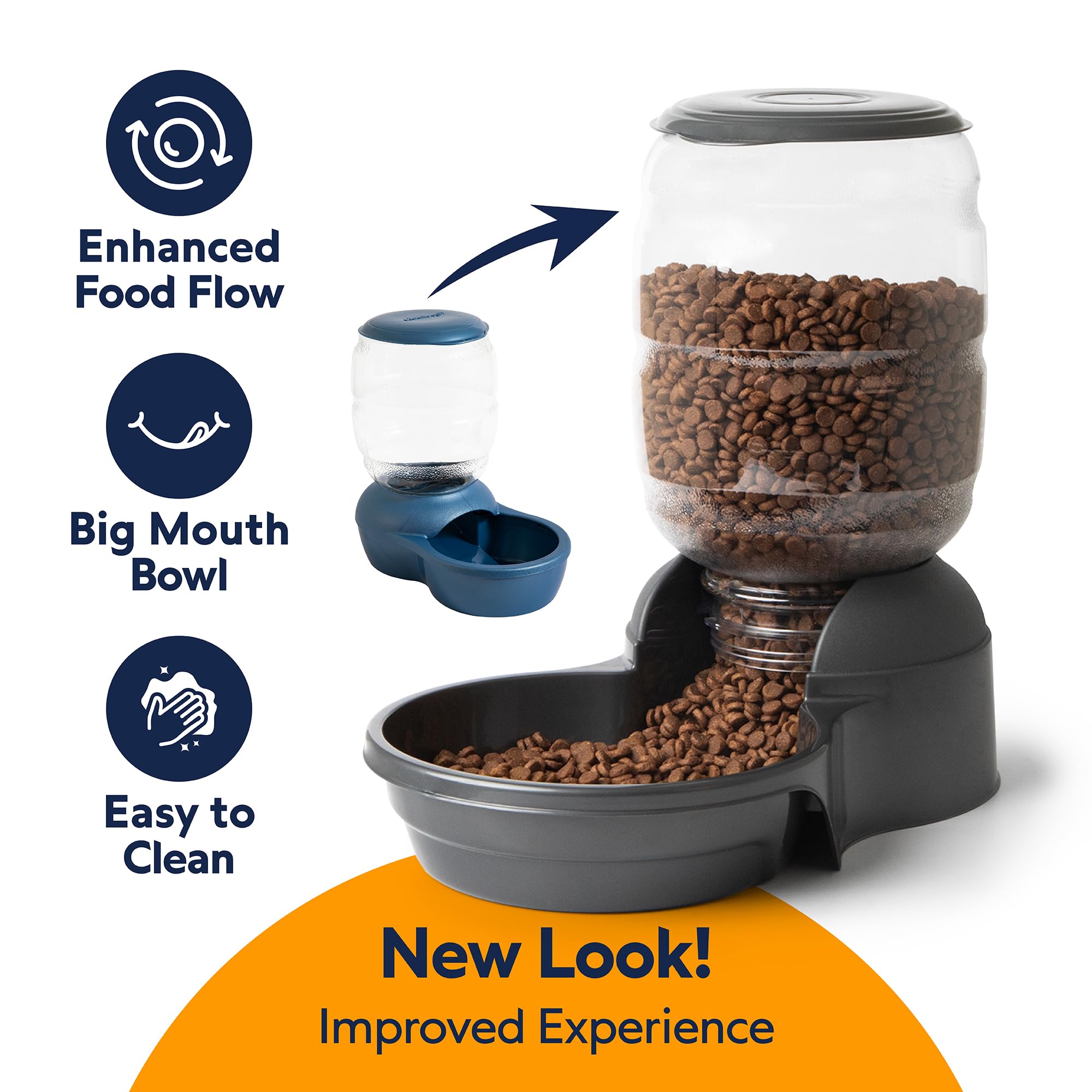 Petmate Replendish Gravity Feeder with its blue base in view.