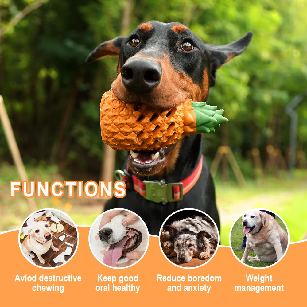 A dog chewing the PETOPIA pineapple dog chew toy during play.
