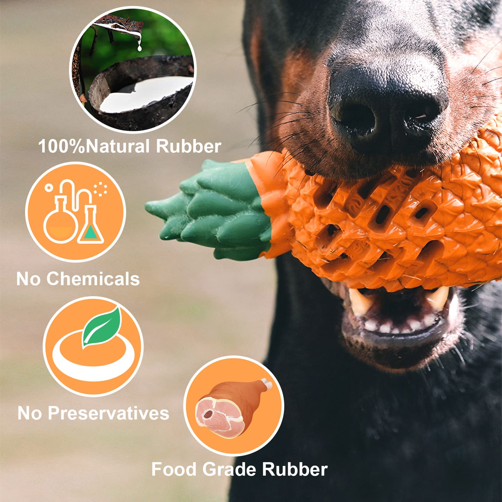 Close-up of the natural rubber on the PETOPIA pineapple dog chew toy.