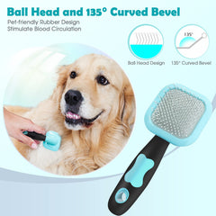 PETPAWJOY Slicker Brush shown in its massage position.