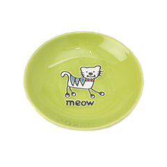 Petrageous Silly Kitty cat saucer shown from the front in lime green.