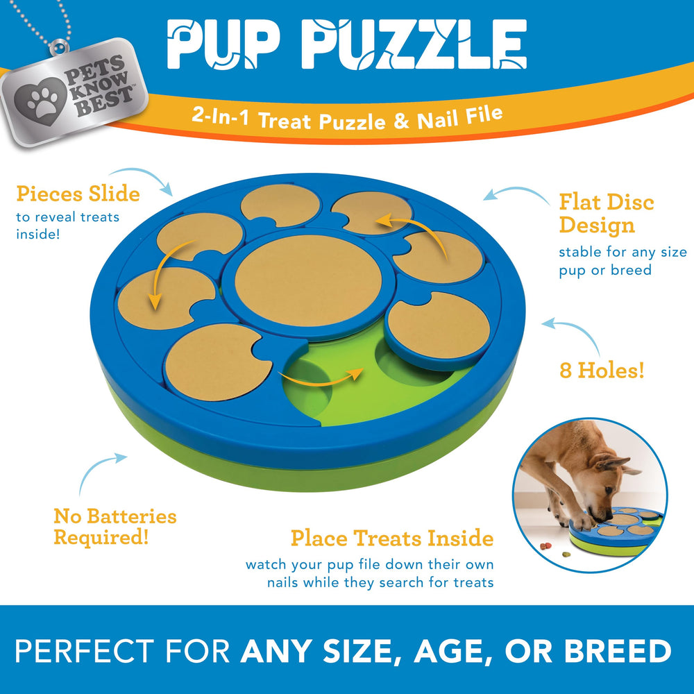 Pets Know Best Pup Puzzle dog nail file toy shown from a side angle.