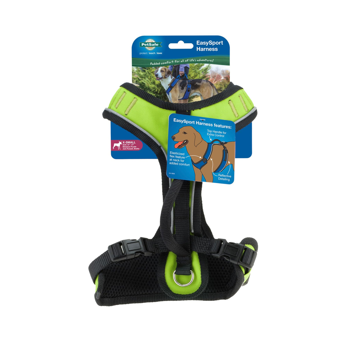 PetSafe EasySport Harness shown from the front in extra-small apple green.