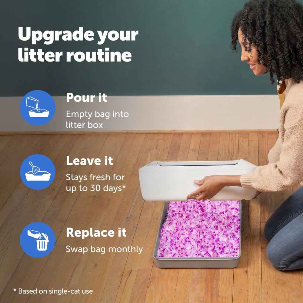 PetSafe ScoopFree Crystal Cat Litter shown in a standard litter pan.