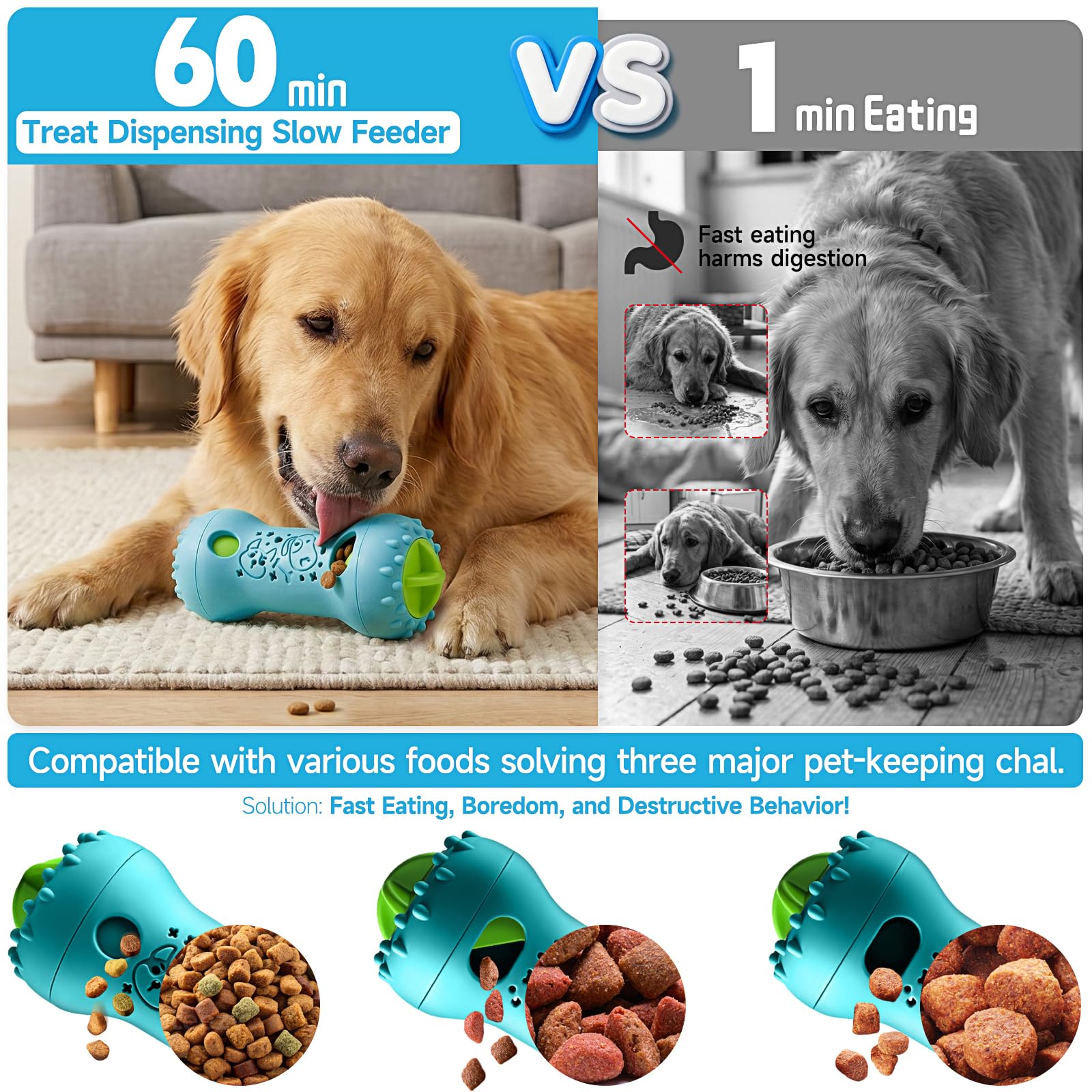 PETSTA dog puzzle toy being rolled during interactive treat play.