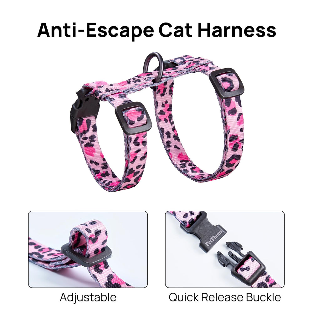 PetThem cat harness shown worn by a cat for a guided walk.