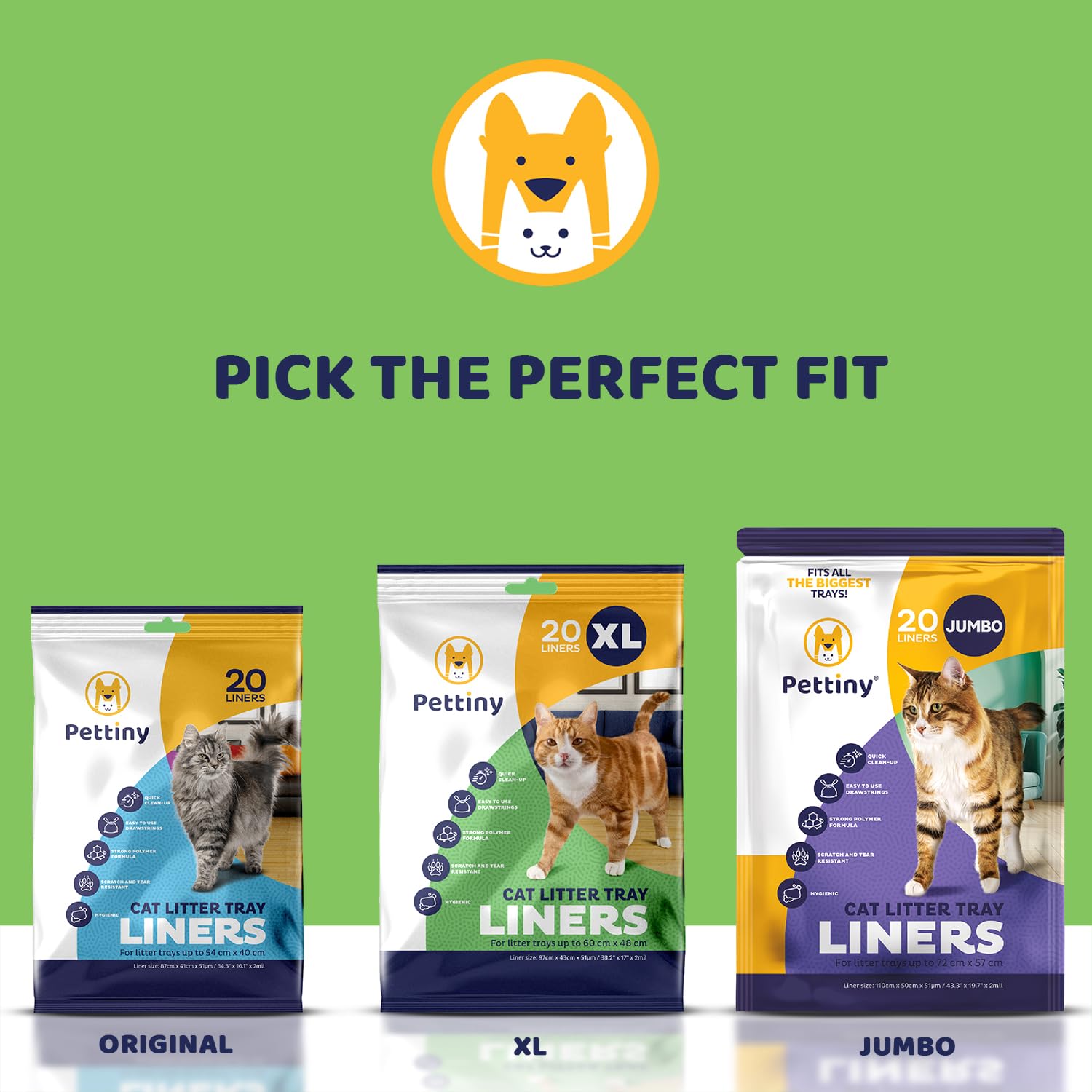 Pettiny cat litter liners shown as a 20-liner pack.