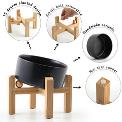 Petygooing ceramic dog bowl shown from the side to display its slanted shape.