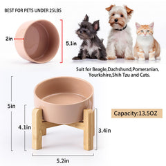 Petygooing ceramic pet bowl paired with its bamboo stand and non-slip base.