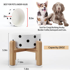 Petygooing ceramic pet bowl displayed with its bamboo stand and anti-slip base.