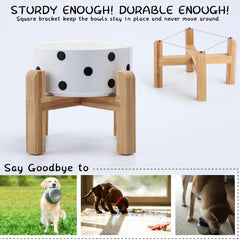 Petygooing ceramic pet bowl with the reversible bamboo stand shown from another angle.