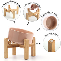 Petygooing ceramic pet bowl viewed from the side to show its tilted shape.