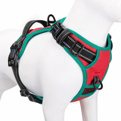 PHOEPET dog harness shown from the front in red.
