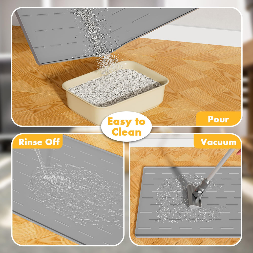 Pieviev silicone cat litter mat placed beside a litter box.