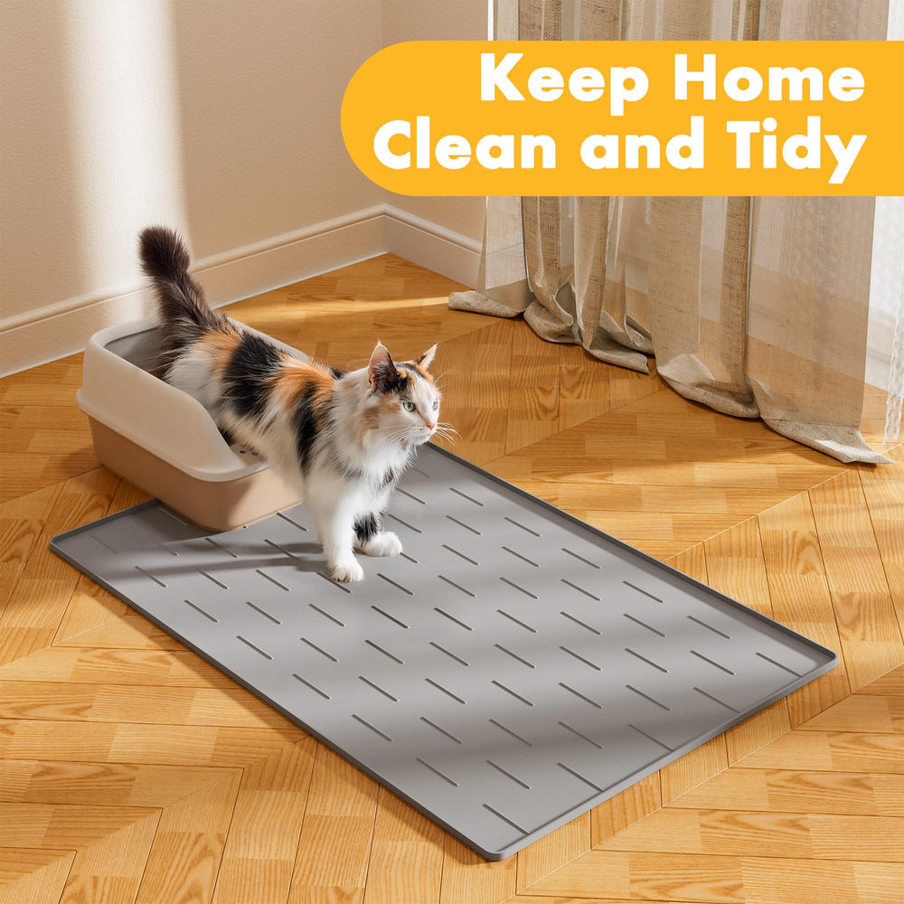Pieviev silicone cat litter mat shown with its 34 x 22 inch size.