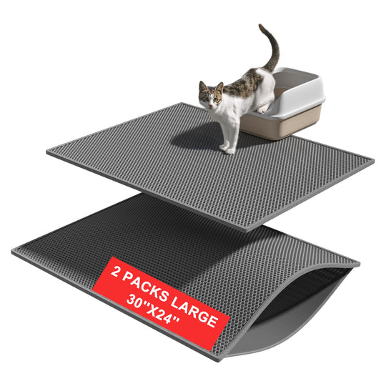 Pieviev cat litter mat two-mat set shown together in gray.