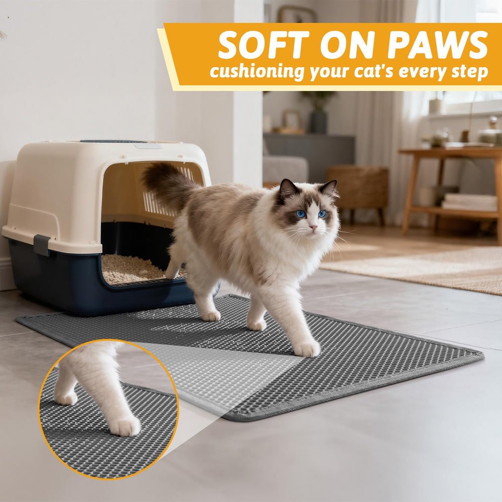 Pieviev litter box mat showing its waterproof bottom layer.