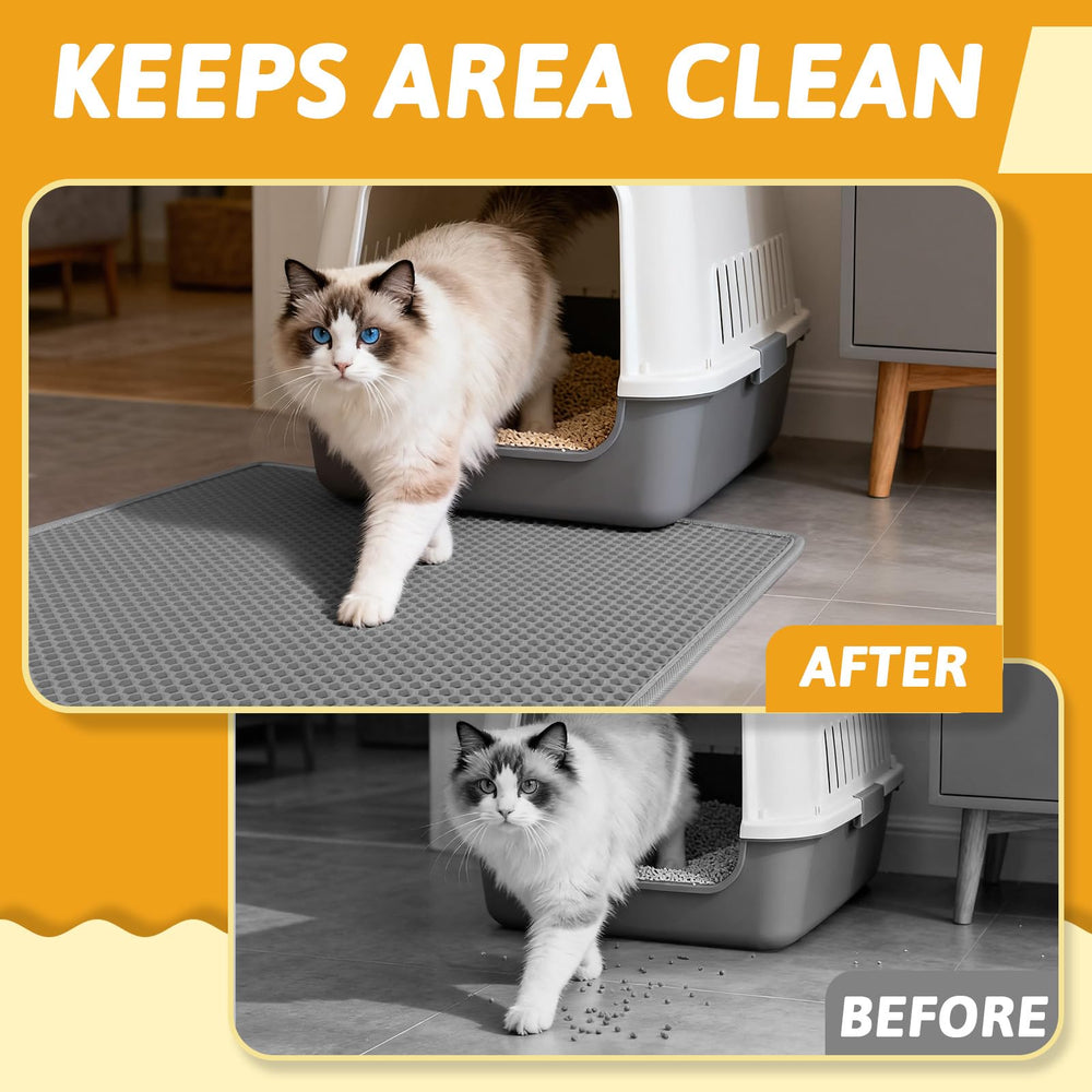 Pieviev litter box mat catching loose litter on its honeycomb surface.