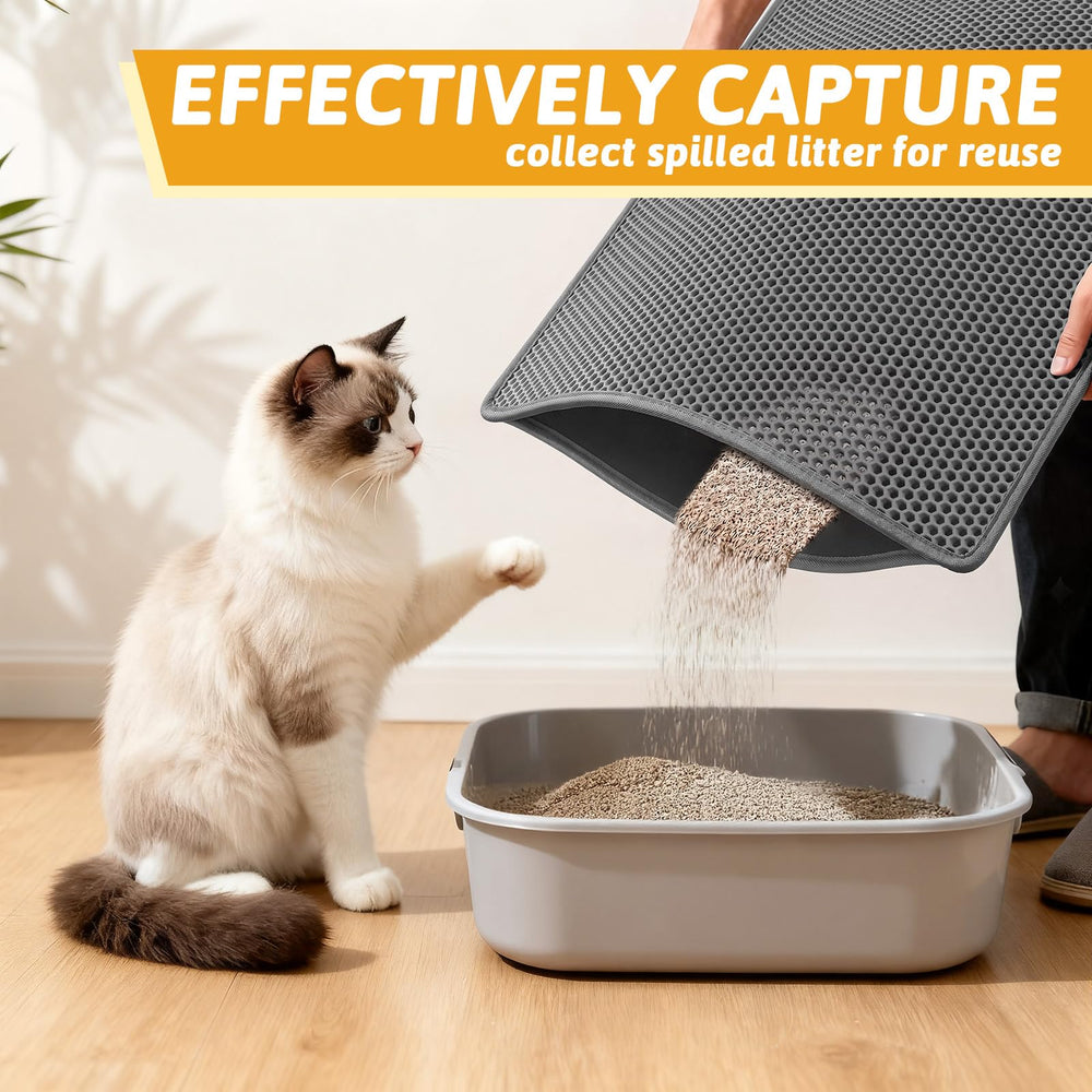 Pieviev litter box mat showing the open edge of its double-layer design.