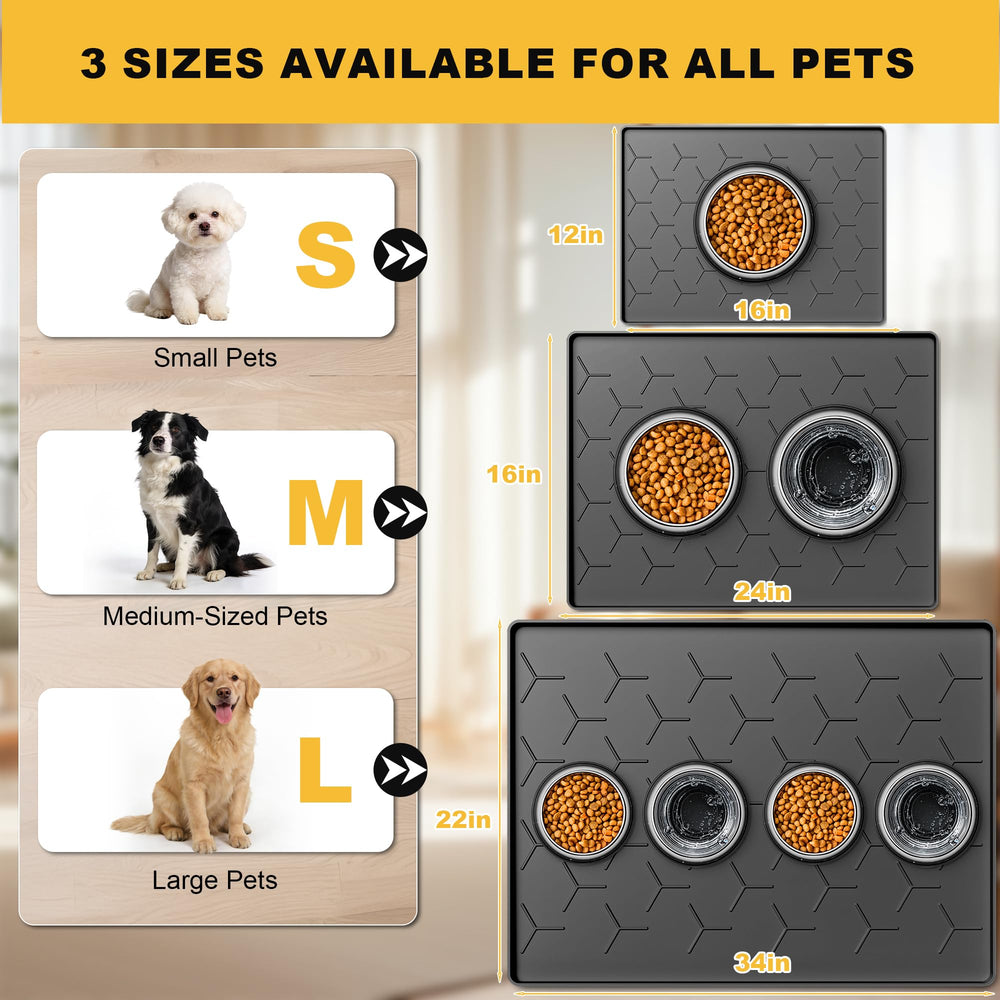 Pieviev Silicone Dog Cat Food Bowl Mat set up beneath pet bowls.