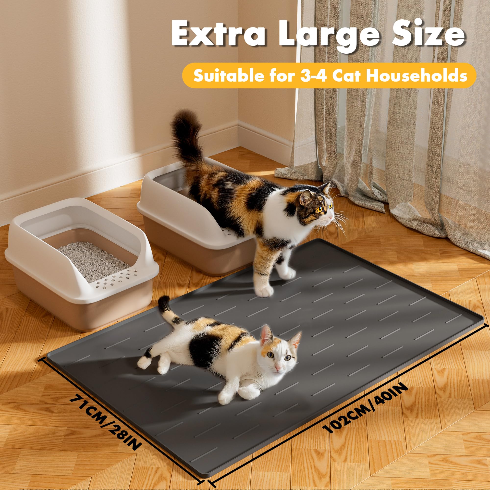Pieviev Silicone Mat shown beneath food and water bowls.