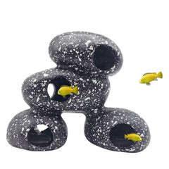 PINVNBY Aquarium Stone Hideaway shown from the front with its rock-like cave shape.