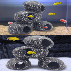 PINVNBY Aquarium Stone Hideaway close-up highlighting its realistic rock-style surface.