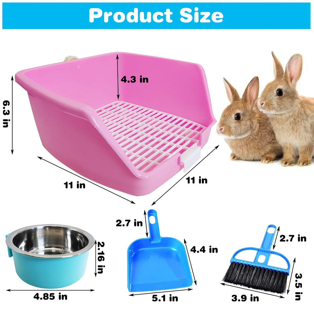 PINVNBY Rabbit Litter Box set with its two separate cage bowls.