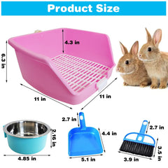 PINVNBY Rabbit Litter Box set with its two separate cage bowls.