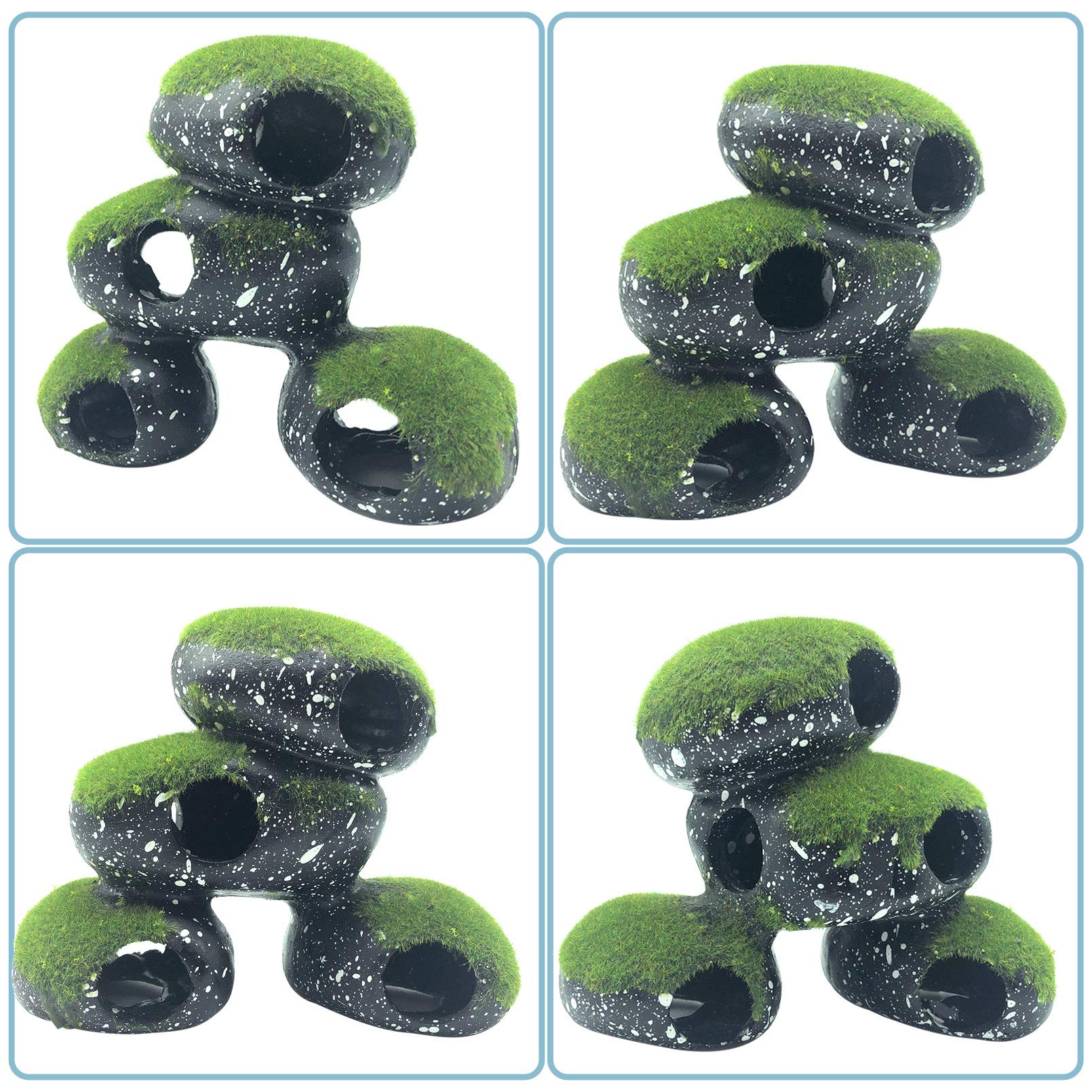 PINVNBY Stone Aquarium Hideaway shown with its stated size of 7.5 x 3.1 x 6.1 inches.