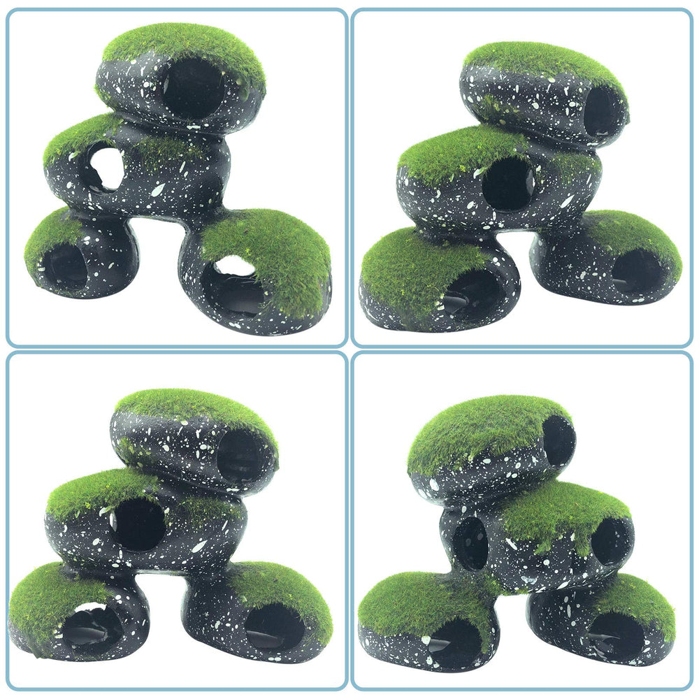 PINVNBY Stone Aquarium Hideaway shown with its stated size of 7.5 x 3.1 x 6.1 inches.
