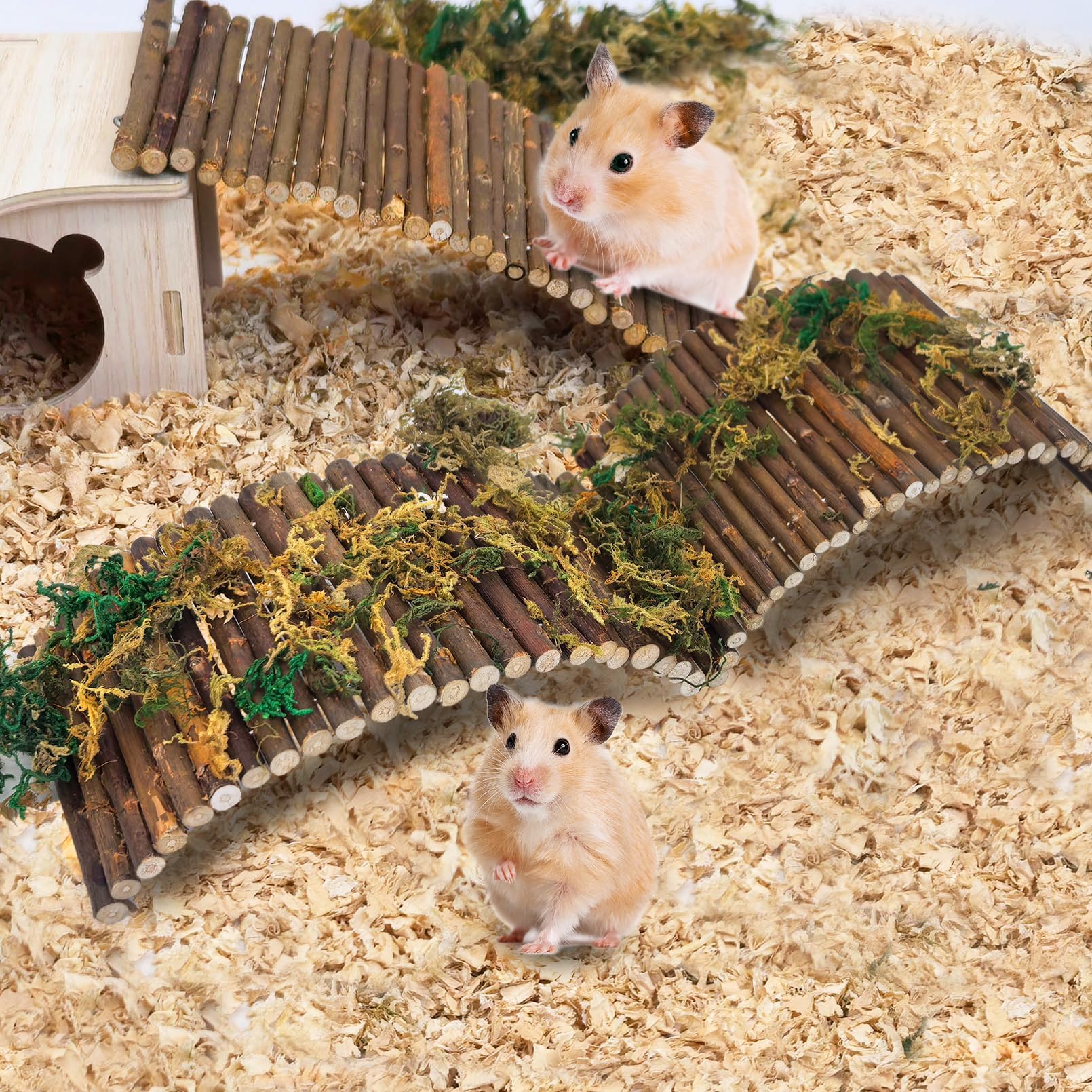 PINVNBY wooden hamster bridge eight-piece set arranged together.