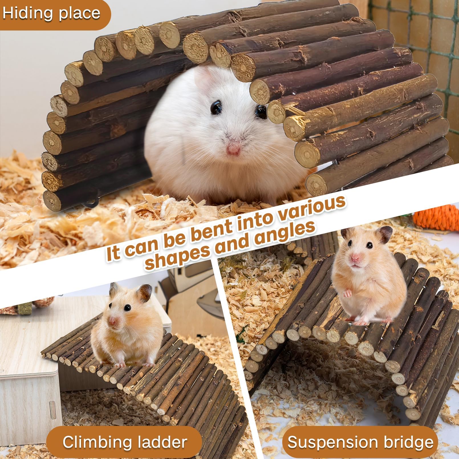 PINVNBY wooden hamster bridge arranged as a covered tunnel.