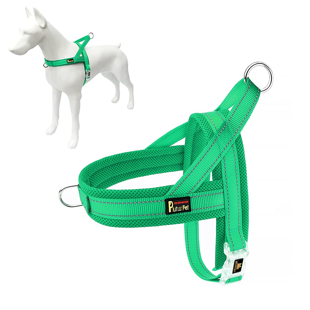 PLUTUS PET dog harness shown from the front, highlighting its overall design.