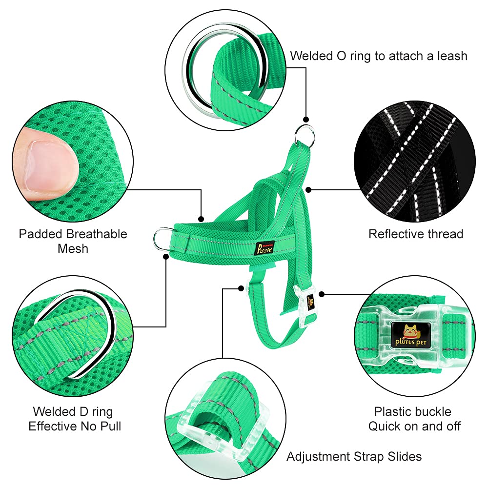 PLUTUS PET dog harness close-up showing the padded breathable mesh.
