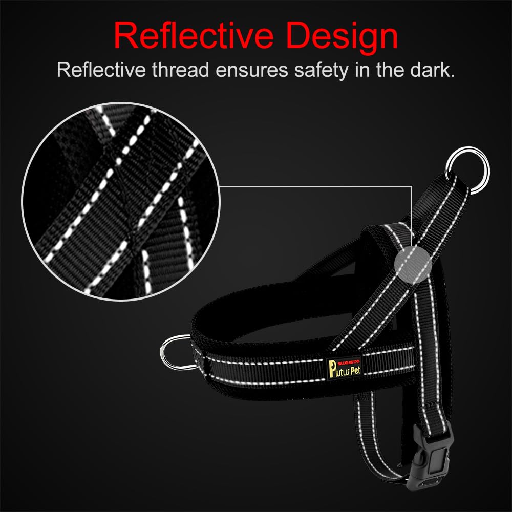 PLUTUS PET dog harness detail showing breathable mesh padding on the straps.