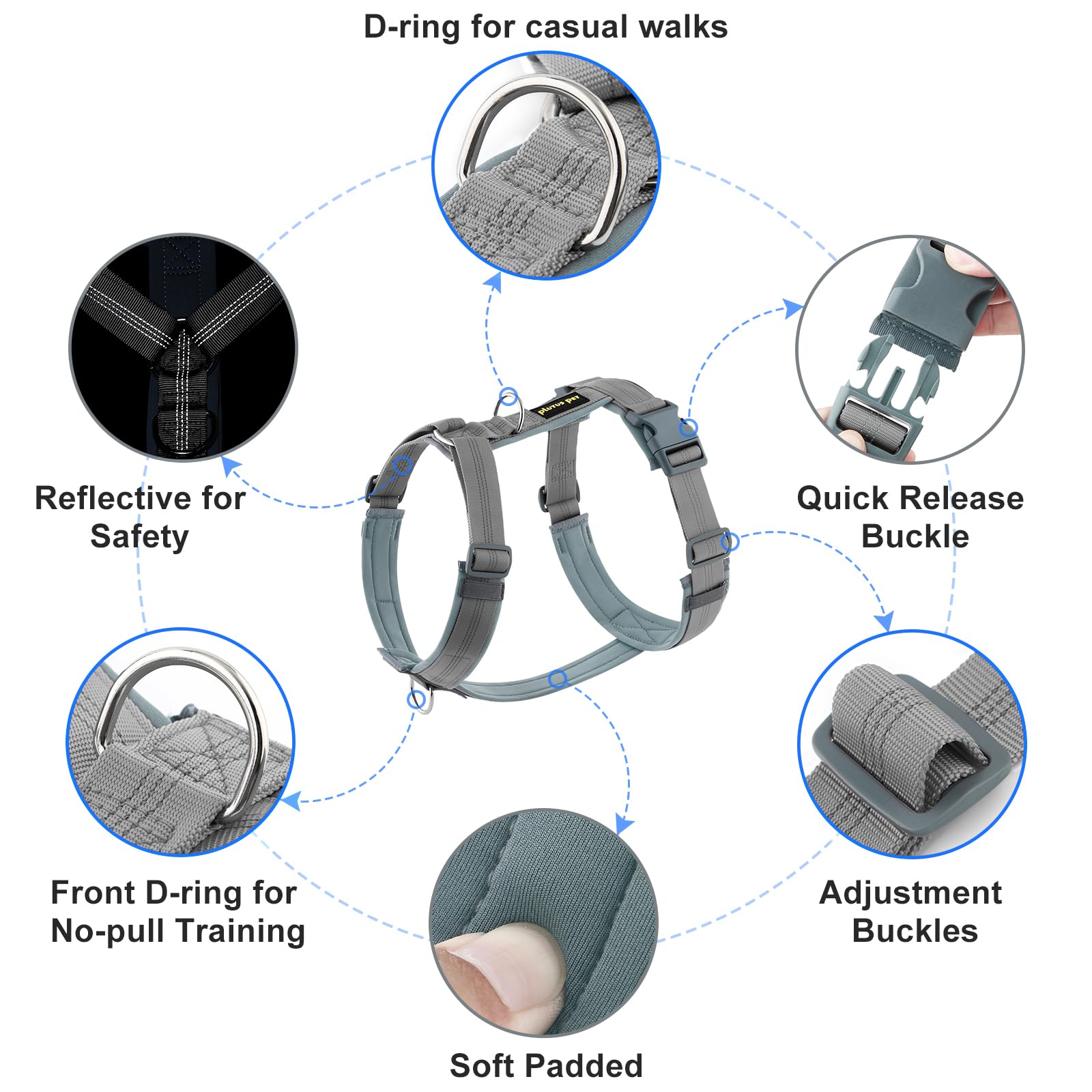 PLUTUS PET dog harness close-up showing its soft padding.