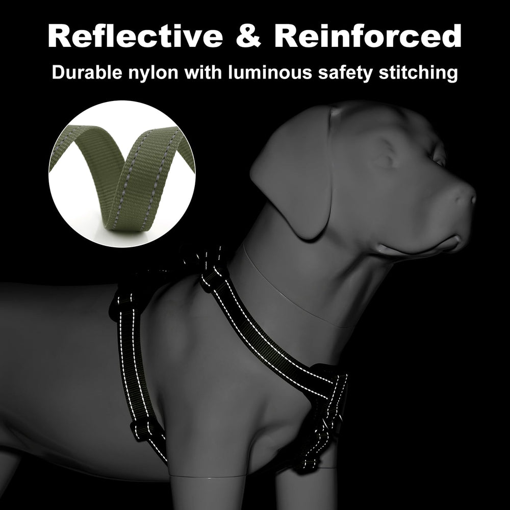 PLUTUS PET dog harness reflective stitching shown in detail.