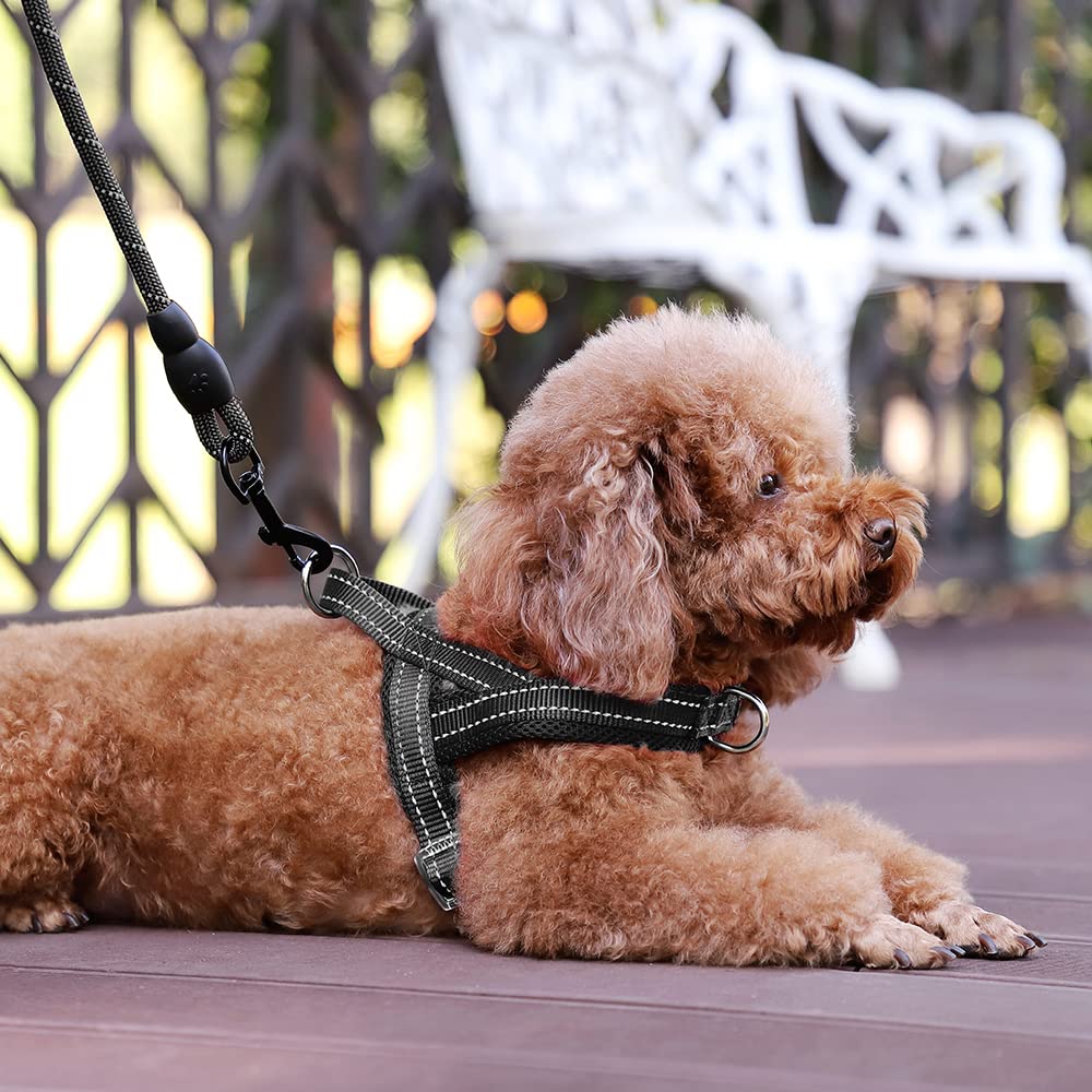 PLUTUS PET dog harness detail showing reflective thread for night visibility.