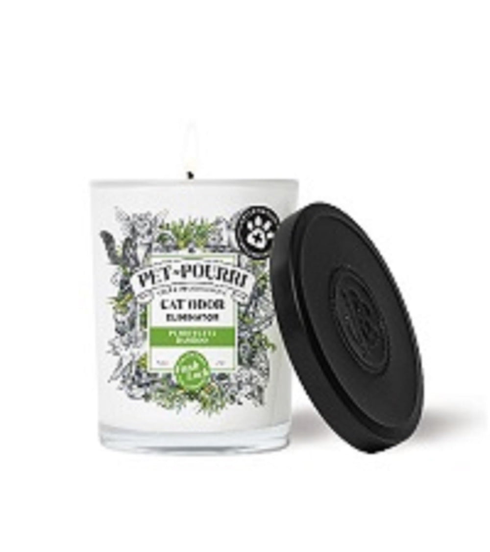 Poo-Pourri cat deodorizer candle shown from the front.