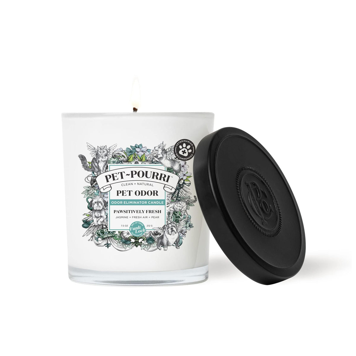 Poo-Pourri Pet-Pourri Pawsitively Fresh pet odor candle shown from the front.